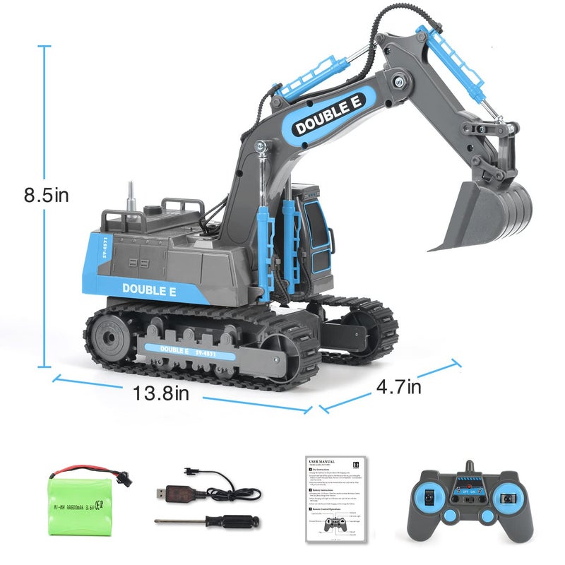 DOUBLE E Remote Control Excavator Toy RC Excavators Rechargeable Battery Digger Hydraulic Construction Toys Vehicles Xmas Gift for Boys Girls Kids 3-14 Yearsï¼ŒGray-Blue - Image 3